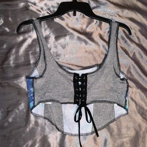 Cartoon tank top. Corset type back.